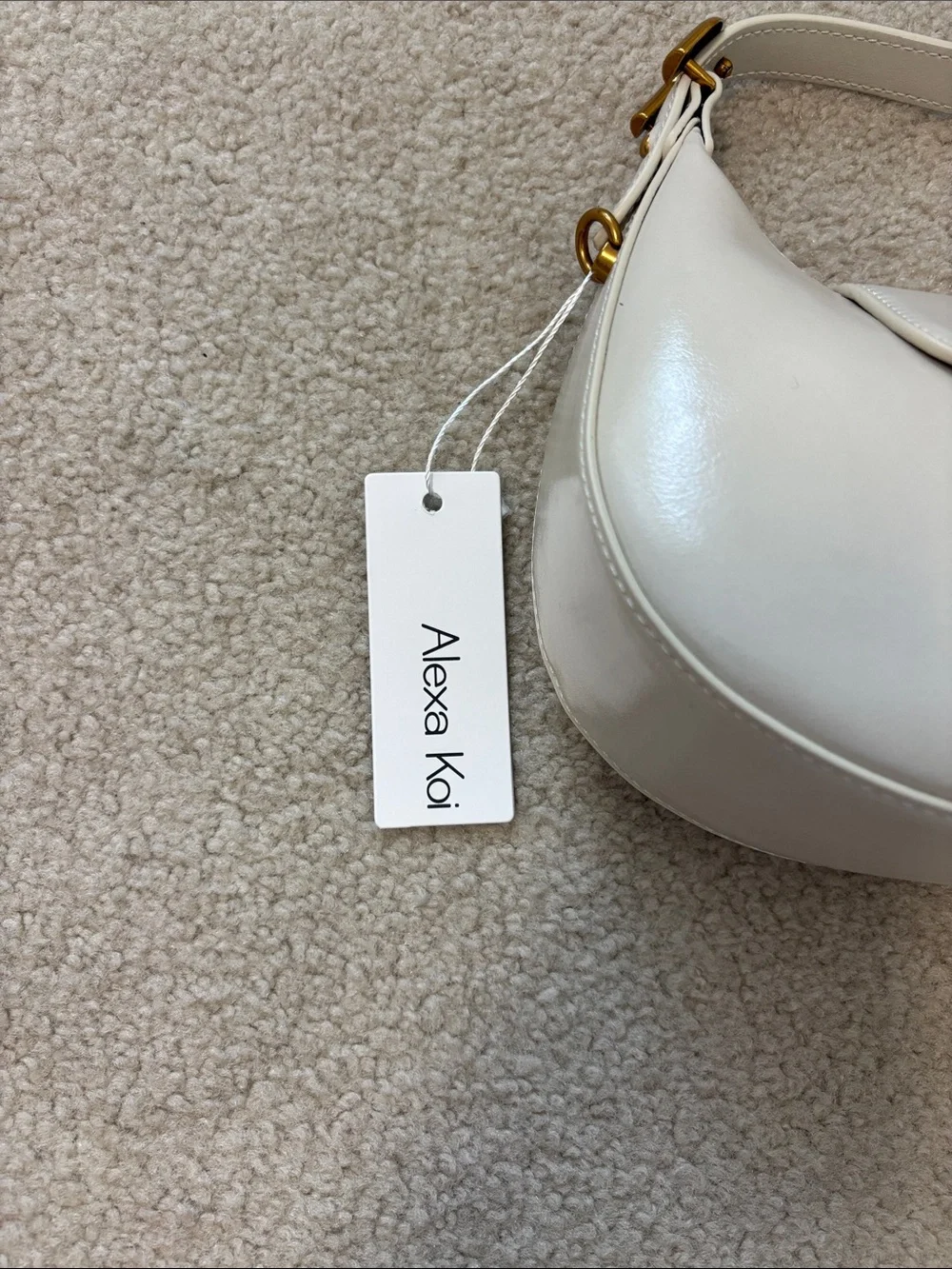 Cream Crescent Shoulder Bag with Heart Charm
